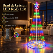 Brad LED RGB de Craciun Alb 150CM | 500lm | Telecomanda | IP44