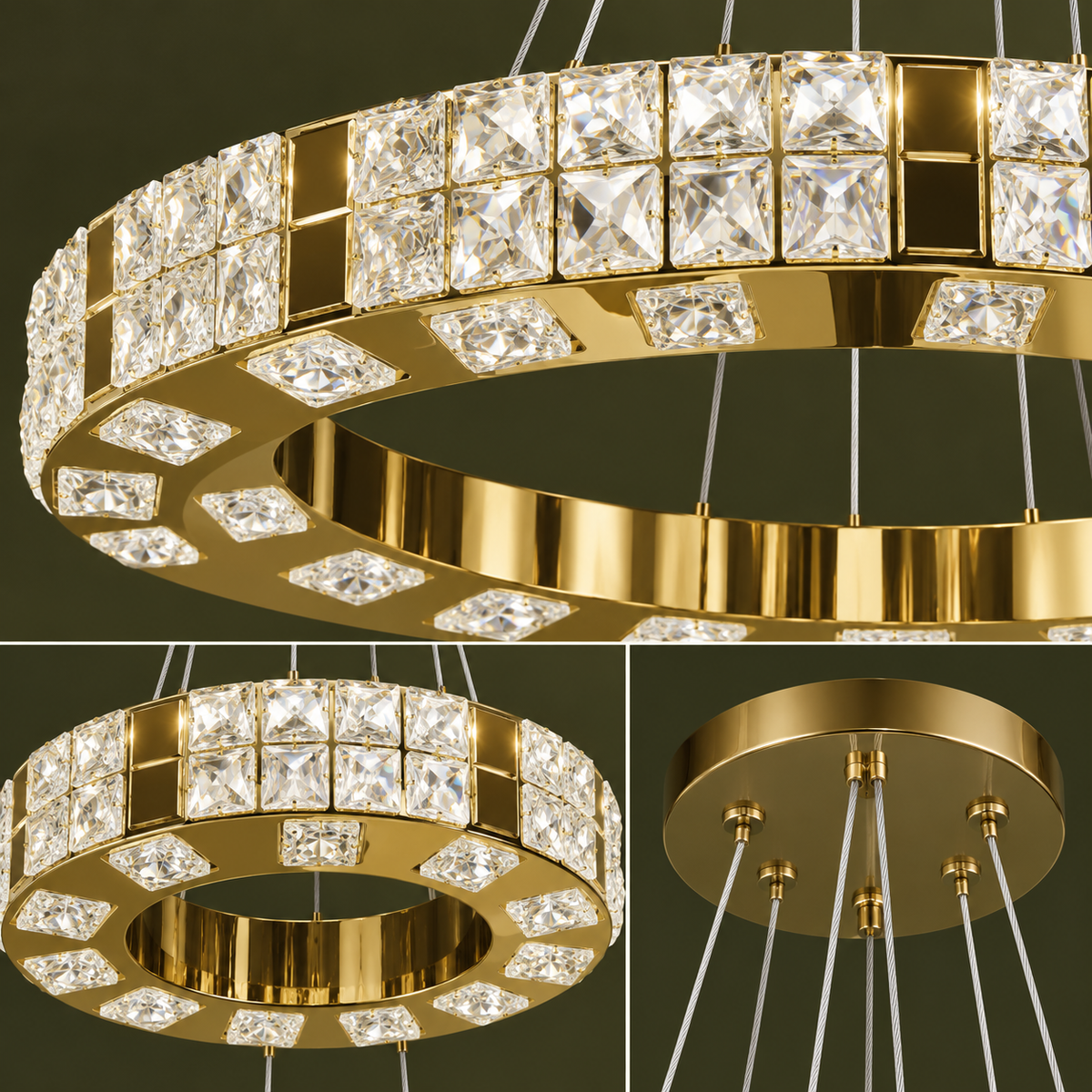 Lustra LED Cristal Gold Royal 3 Segmente Echivalent 1000W Telecomanda