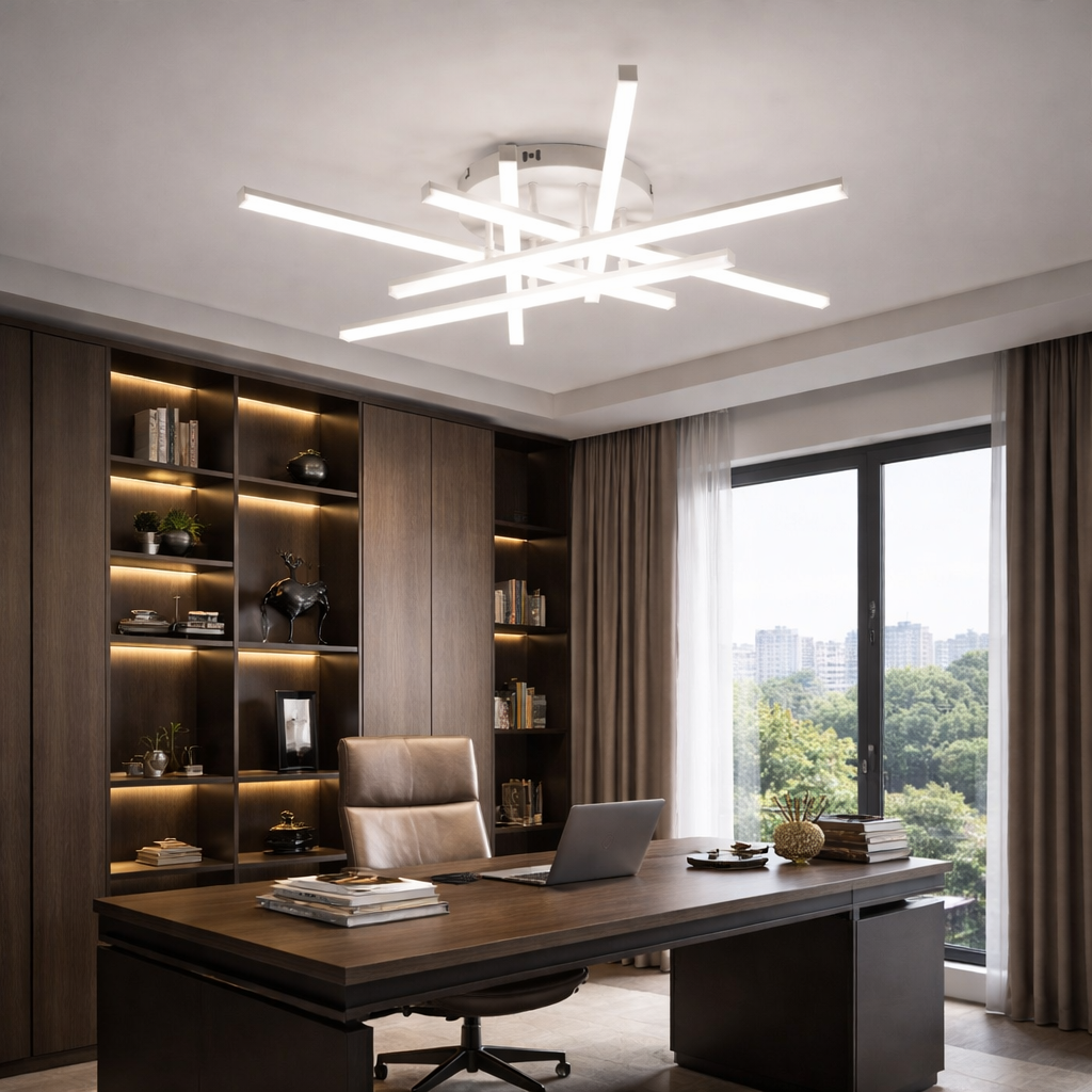 Lustra LED 6 LINES Design Round Alba Echivalent 600W Telecomanda