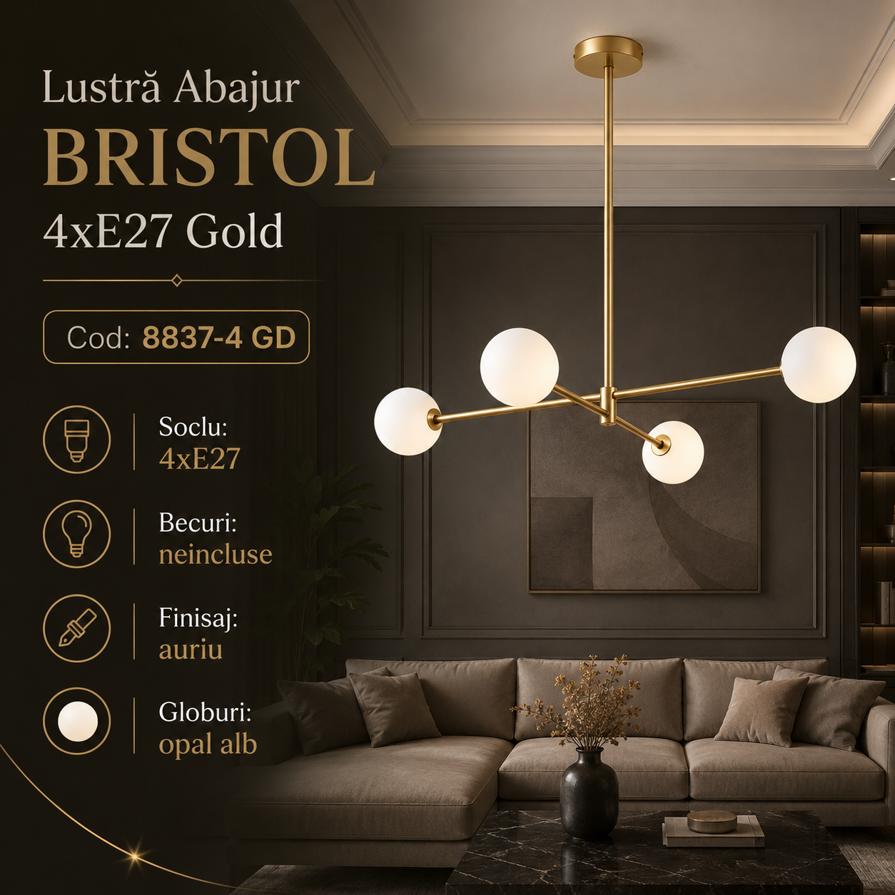 Lustra Abajur BRISTOL 4xE27 Gold