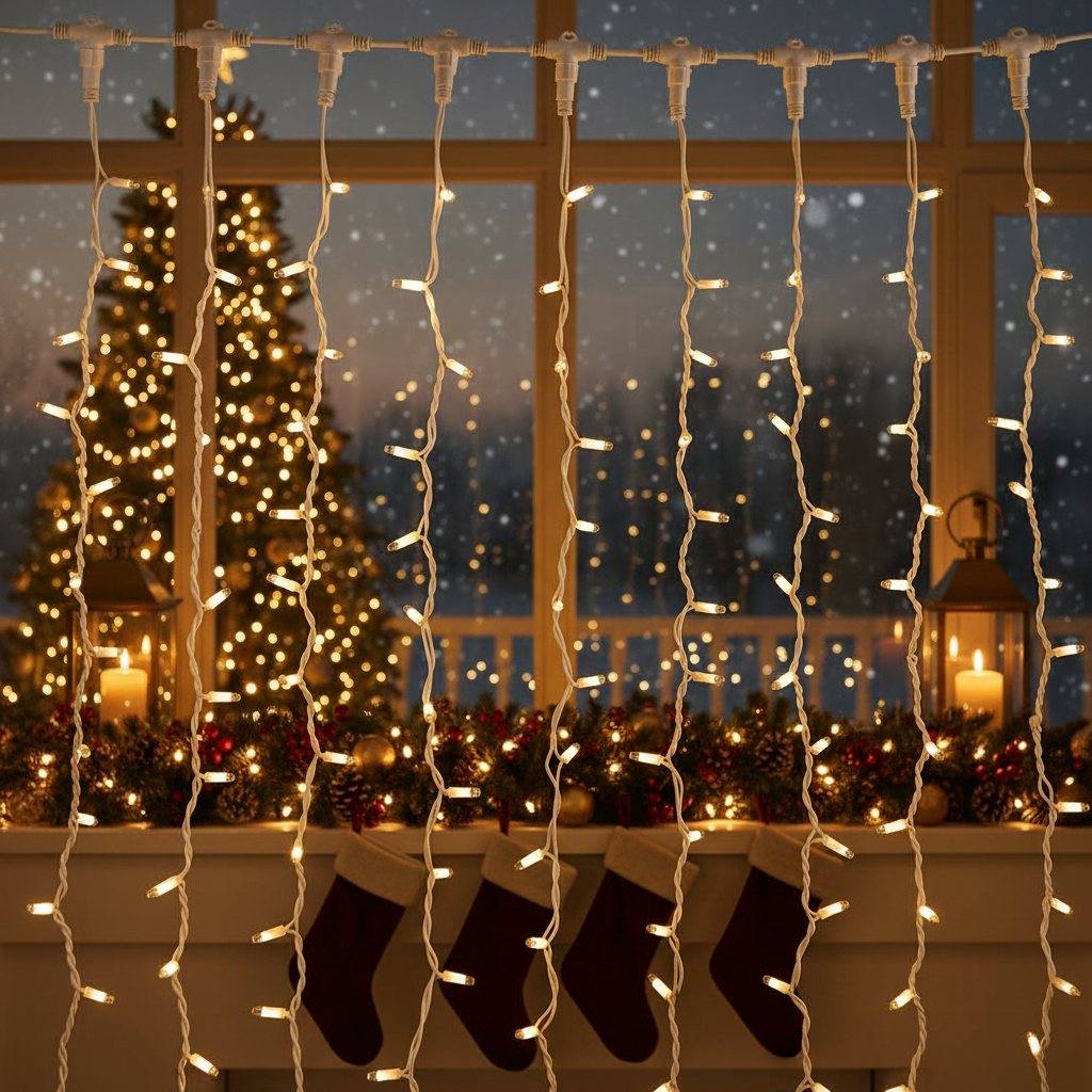 Instalatie LED Perdea Snowvale 500x80cm Lumina Calda 180 LED-uri Fir Alb