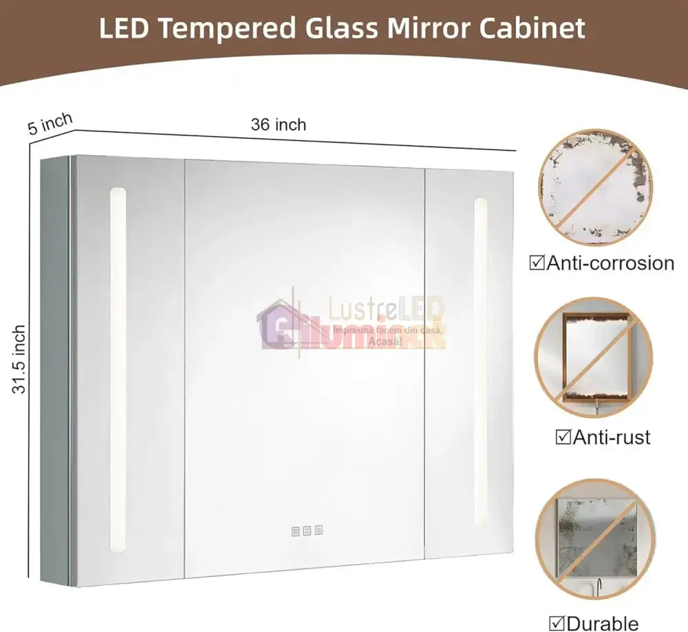 Dulap Baie Cu Oglinda LED Lyte Functii Multiple 80X70CM / GRI LED MIRROR