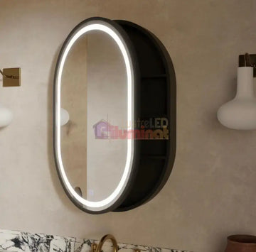 Dulap Baie cu Oglinda LED Ovala 50x80cm 3 Lumini si Dezaburire
