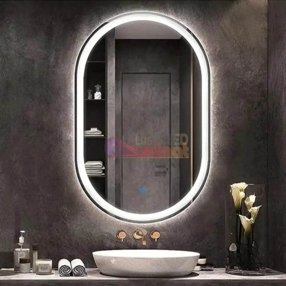 Dulap baie cu Oglinda LED Ovala 50x80cm 3 Lumini si Dezaburire lustreled.ro