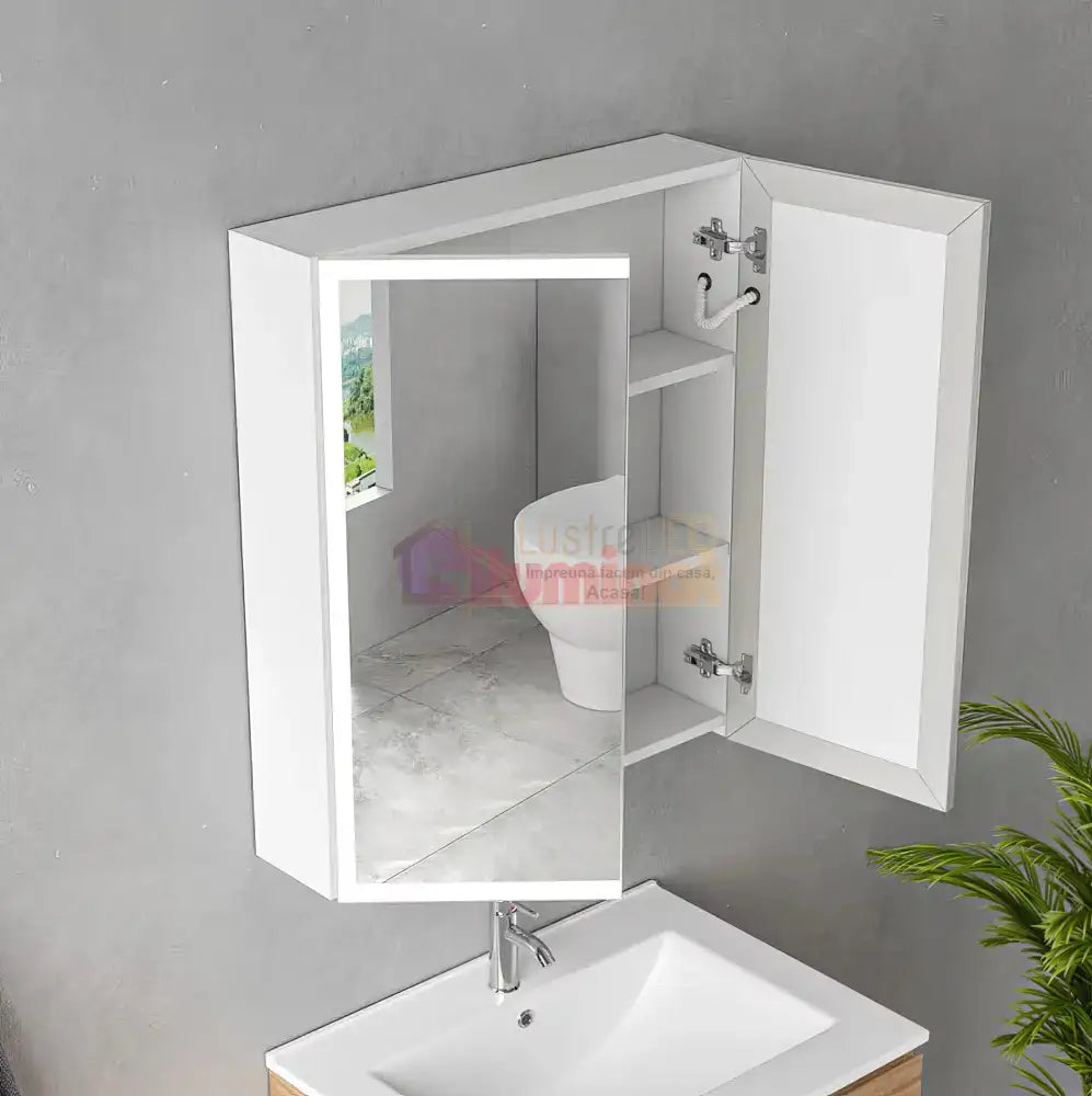 Dulap Baie Cu Oglinda LED Qora Touch 60x70cm 60X70CM / ALB LED MIRROR