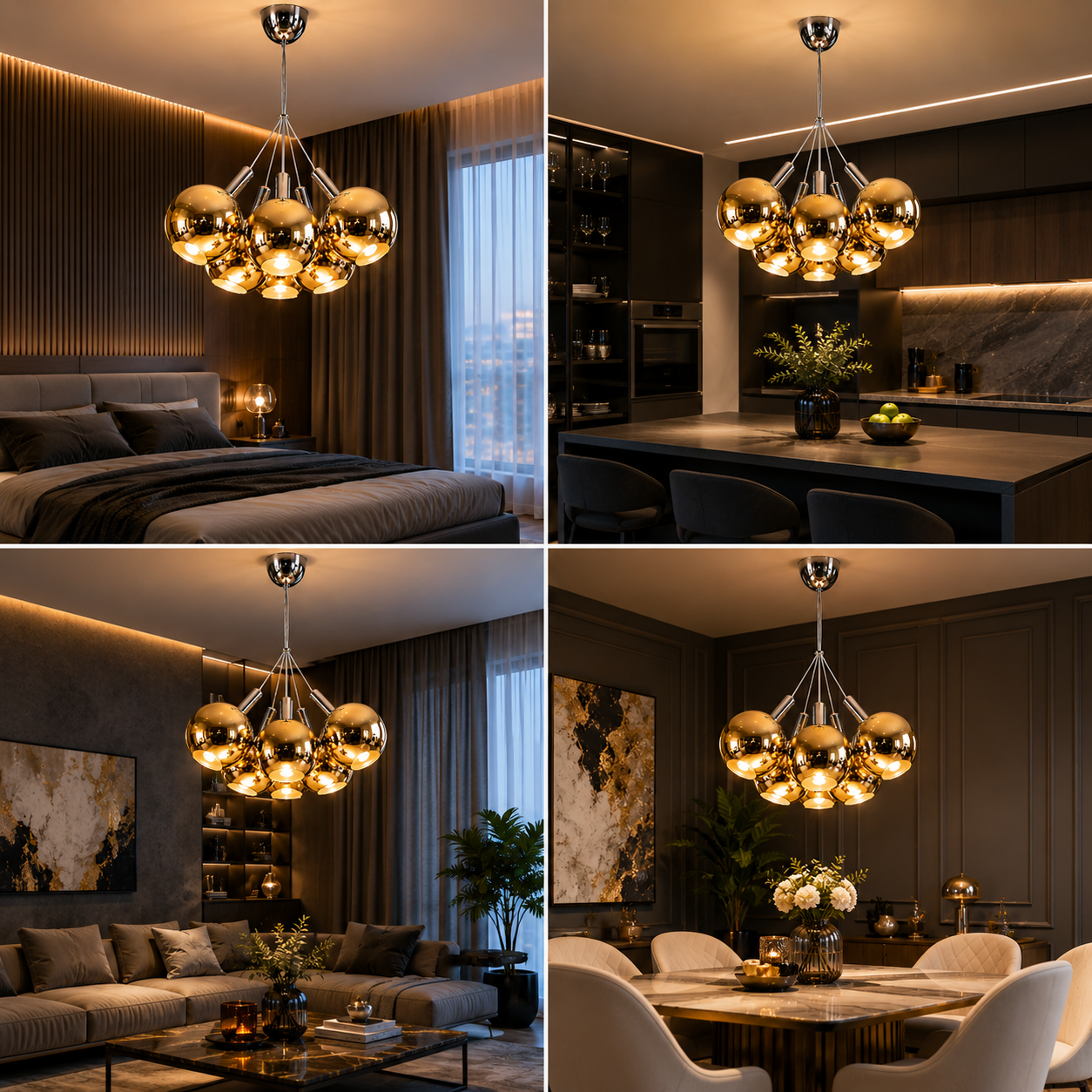 Lustra LED BALLS Unique Gold&Chrome Echivalent 200W