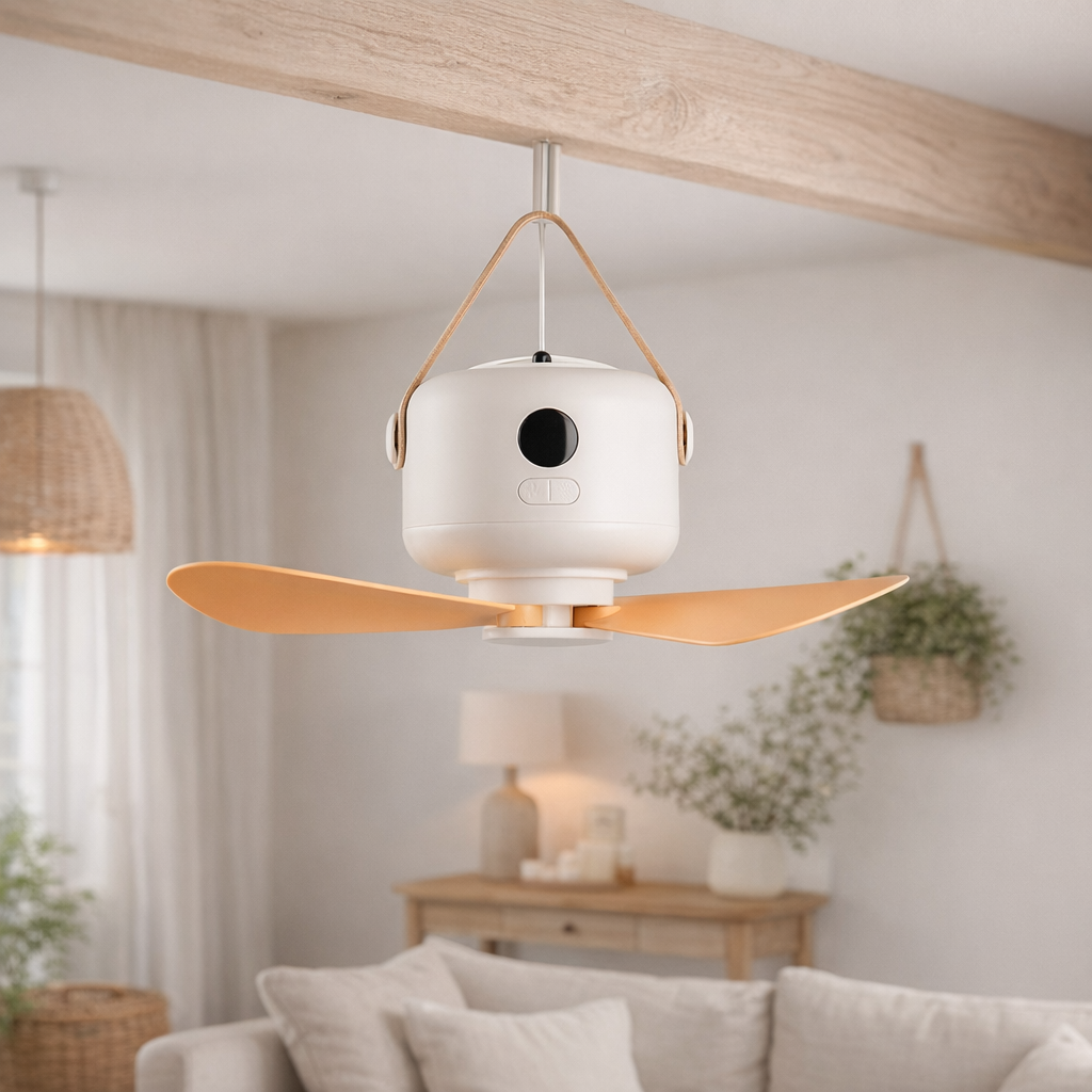 Lampa de veghe LED Suspendata Rena White cu Ventilator si Telecomanda