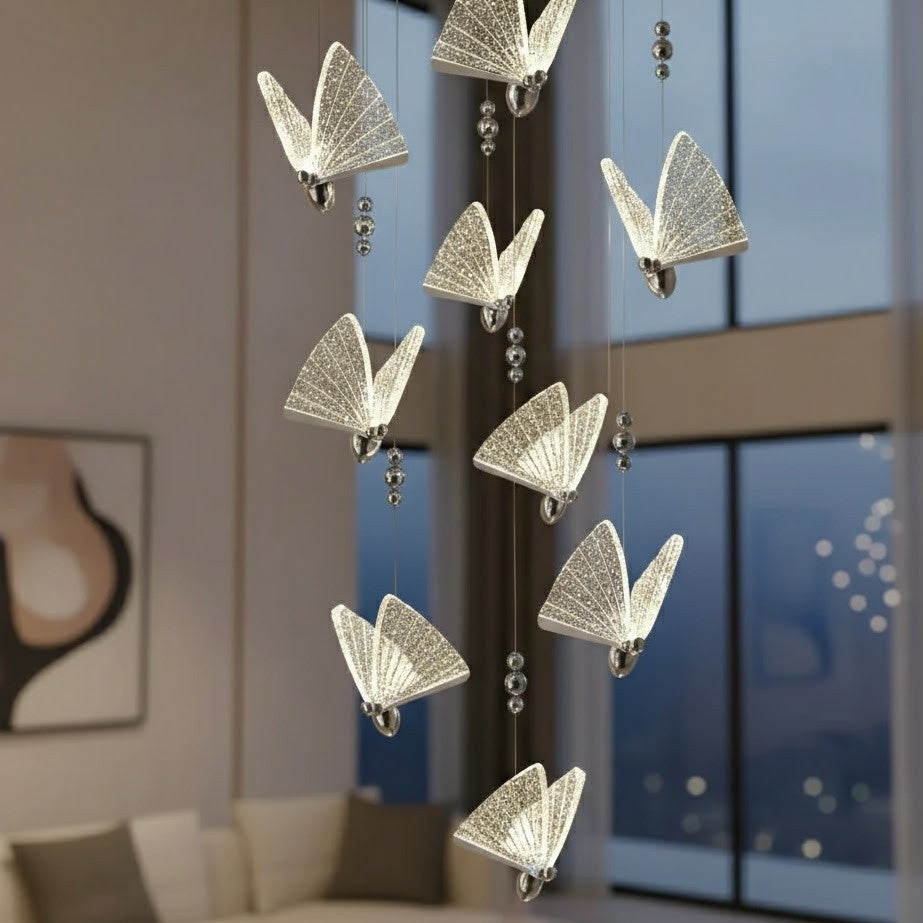 Lustra LED Luxury 9 Silver Butterflies