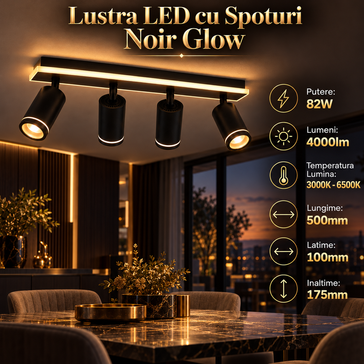 Lustra LED cu Spoturi 82W NOIR GLOW Echivalent 400W