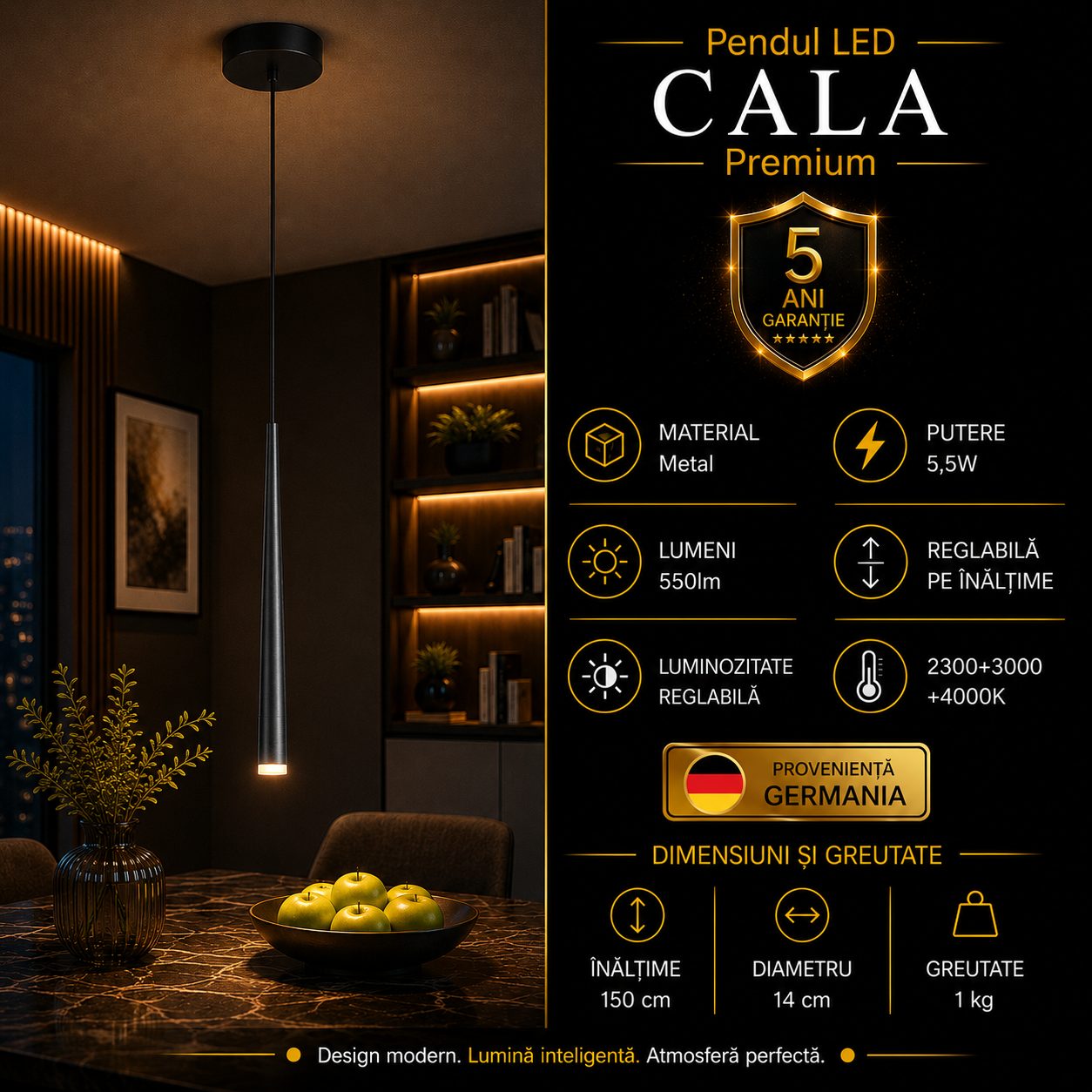 Pendul LED Premium CALA Black Echivalent 55W
