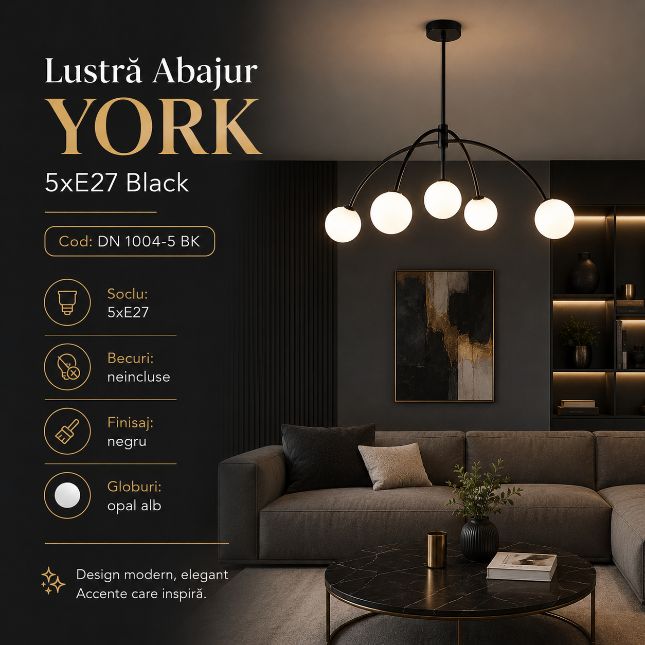 Lustra Abajur YORK 5xE27 Black