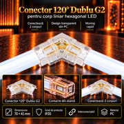 Conector HEGZA G2 120° Forma V pentru 2 x Corp Liniar Hexagonal LED