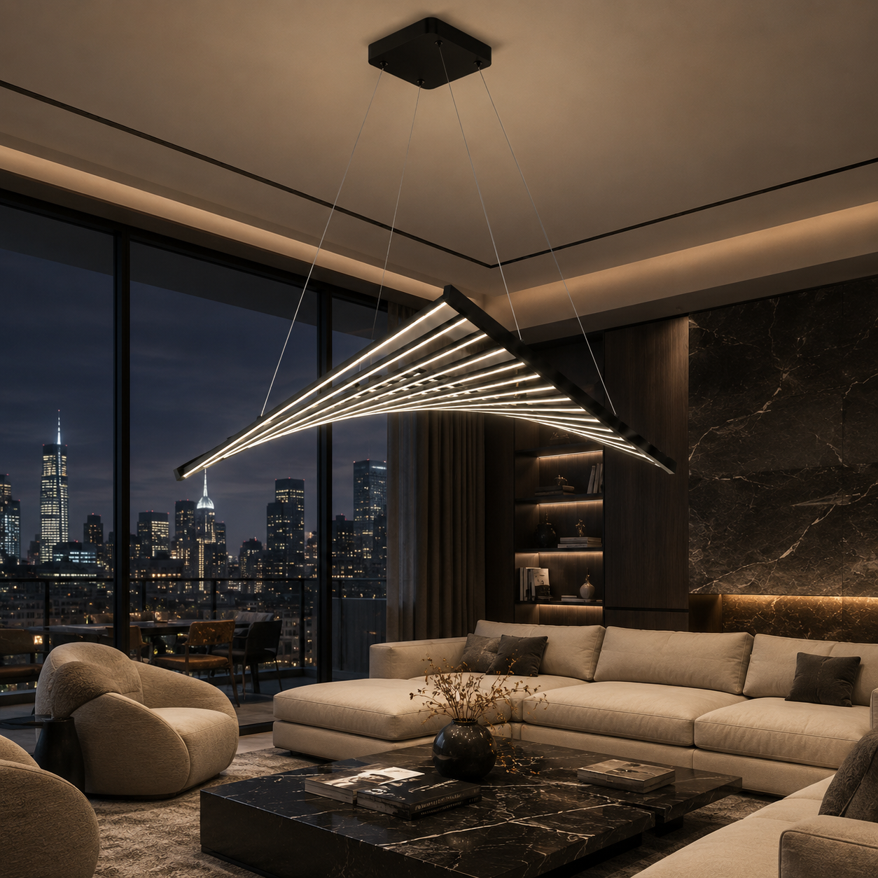 Lustra LED Suspedanta Unique FLUCTUS Black Echivalent 550W