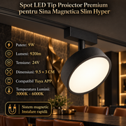 Spot LED Magnetic Rotund Premium Hyper Black 9W | ⌀9.5CM | 24V | 3 Tipuri de Lumina