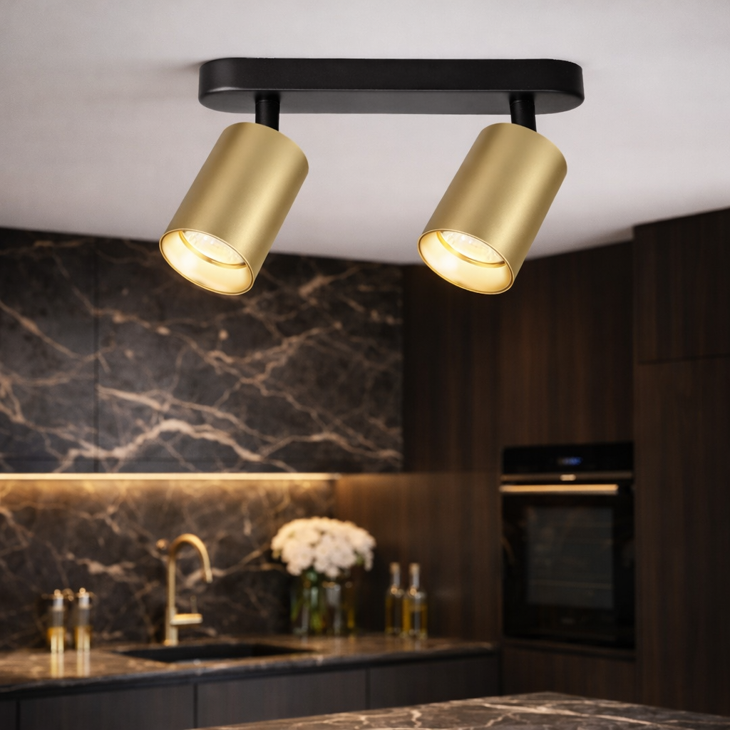 Lustra Pipe II Black & Gold Premium cu 2 Spoturi Reglabile