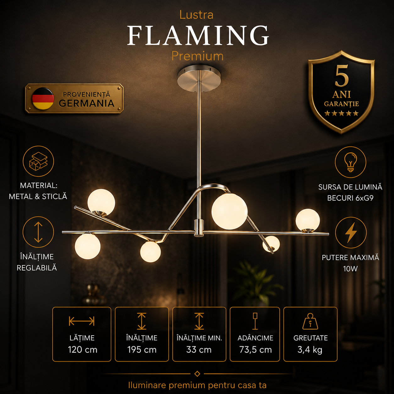 Lustra Premium Flaming Silver 6xG9