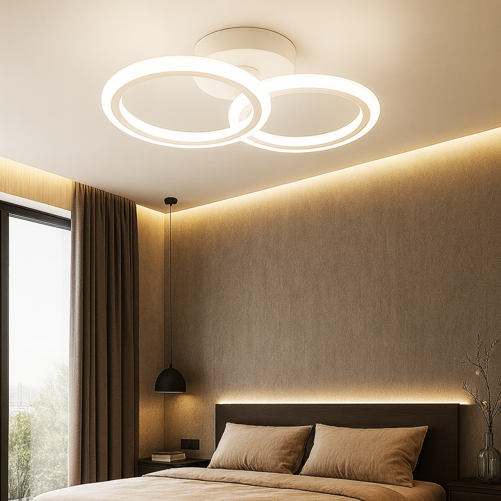 Lustra LED 1+1 Circle Design Alb Echivalent 300W Telecomanda