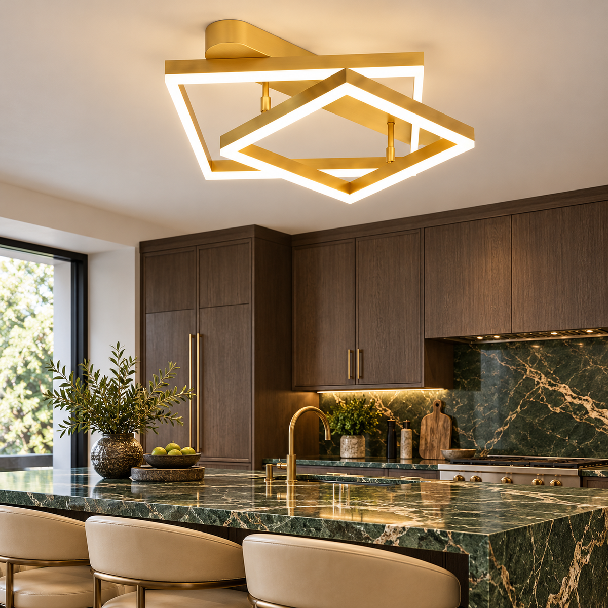 Lustra LED Beauty Square Gold Echivalent 600W Telecomanda