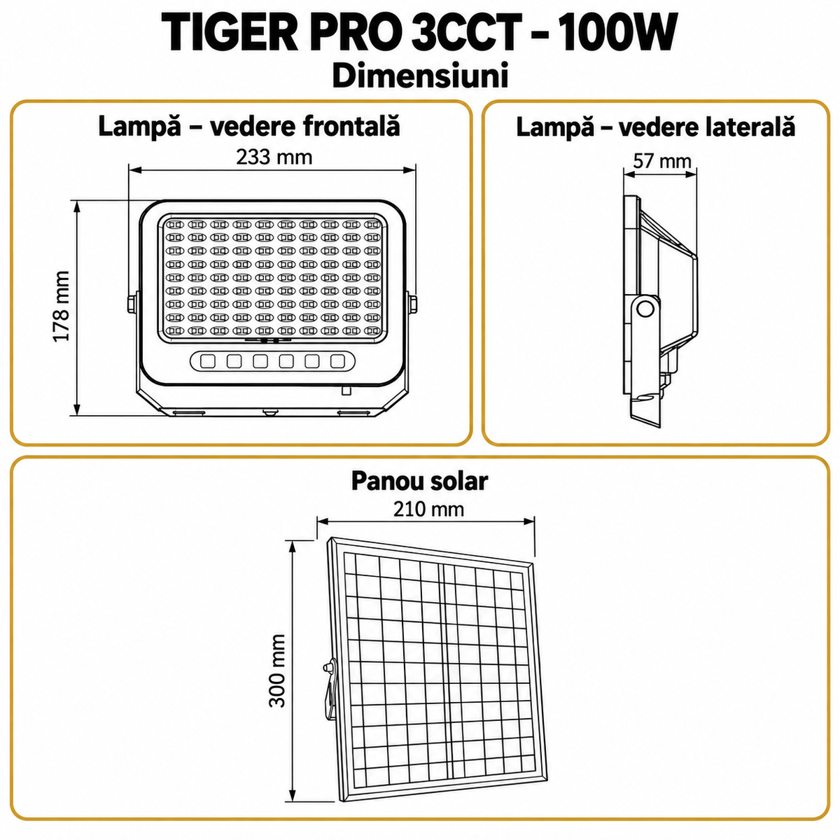 Lampa LED Solara Tiger Pro cu Panou Reglabil si Telecomanda cu 3 Tipuri de Lumina