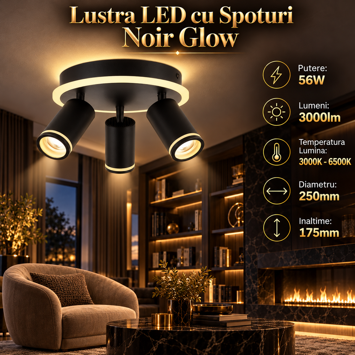 Lustra LED cu Spoturi 56W NOIR GLOW Echivalent 300W