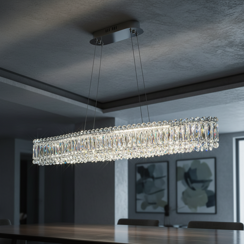 Lustra LED Suspendata ALESSO Cristal Liniara Silver Echivalent 400W