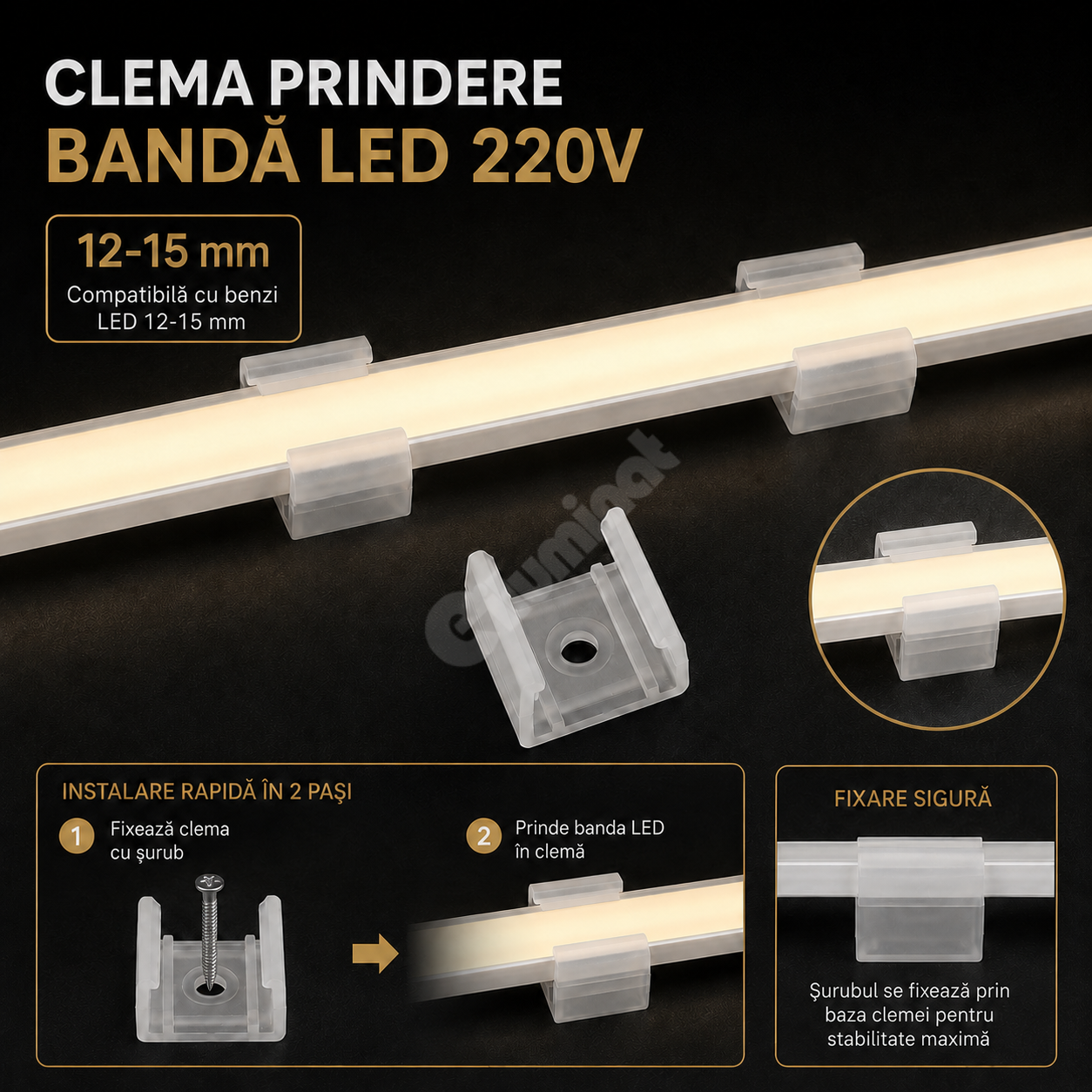Clema Prindere Slim Banda LED 220V 12-15mm