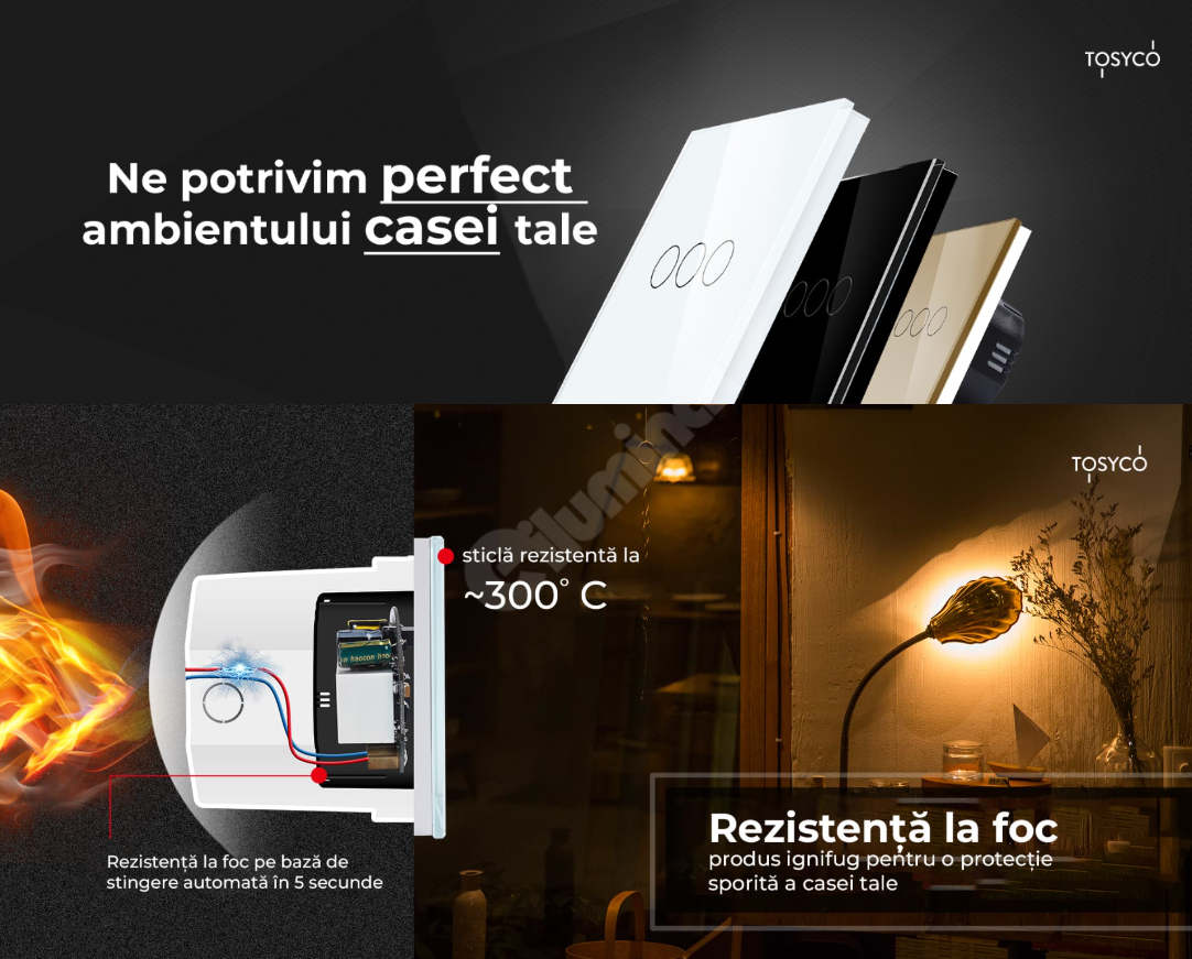 Intrerupator Auriu cu Touch din Sticla 1 Buton Premium
