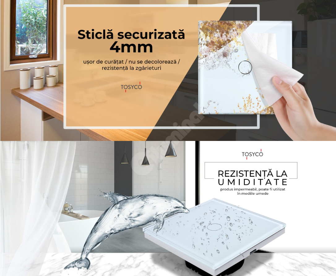 Intrerupator Auriu cu Touch din Sticla 1 Buton Premium