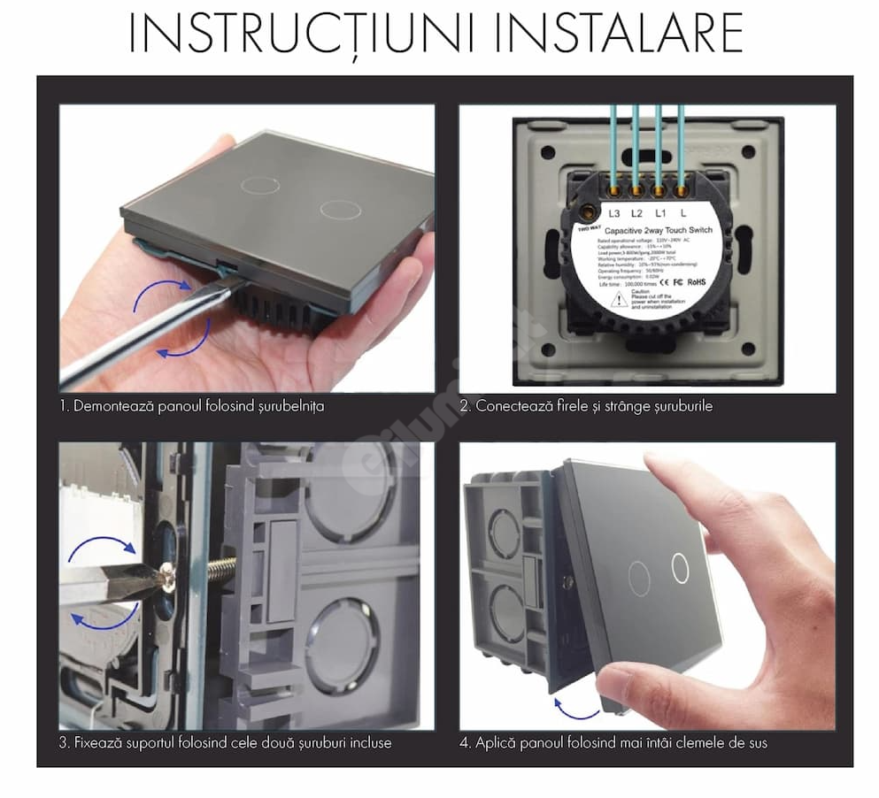 Intrerupator Negru cu Touch din Sticla 1 Buton Premium