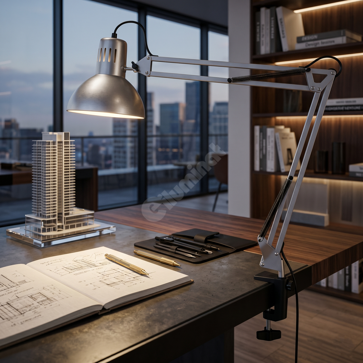 Lampa de Birou Silver SCRIPTUM 1xE27 cu Brat Orientabil