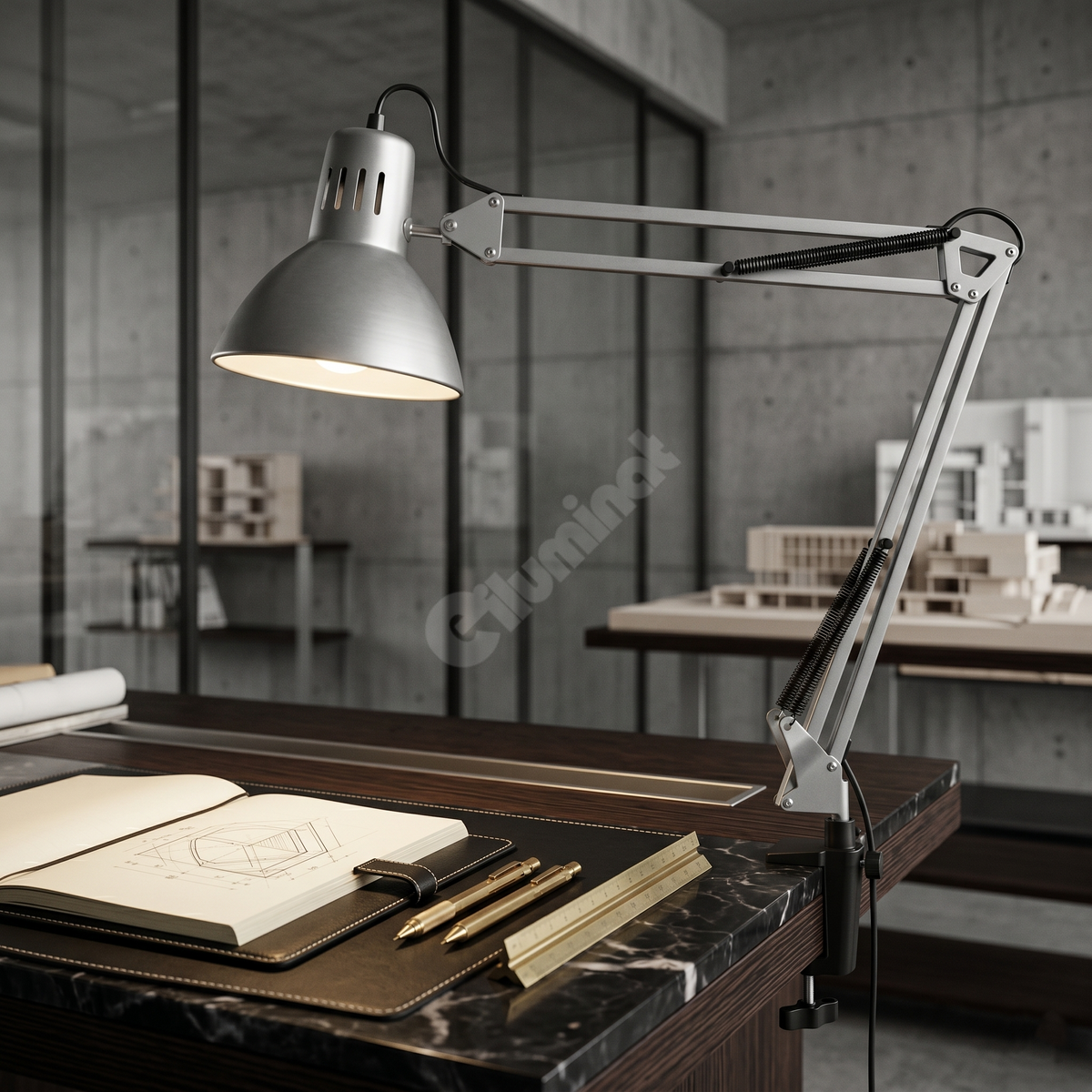 Lampa de Birou Silver SCRIPTUM 1xE27 cu Brat Orientabil