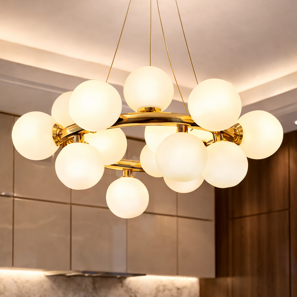 Lustra Abajur MAT Auriu Lucios Rotunda 15xG9 50CM