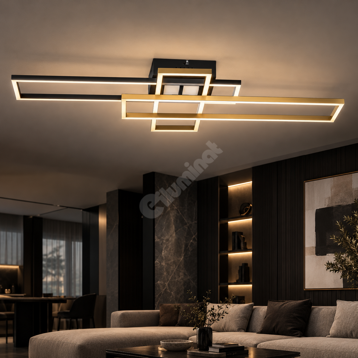Lustra Aplicata LUMENZ Black Gold cu Abajur Design Geometric 94CM