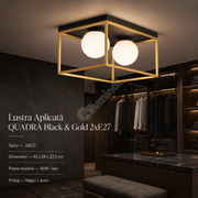 Lustra Aplicata QUADRA Black & Gold 2xE27 Abajur 42CM