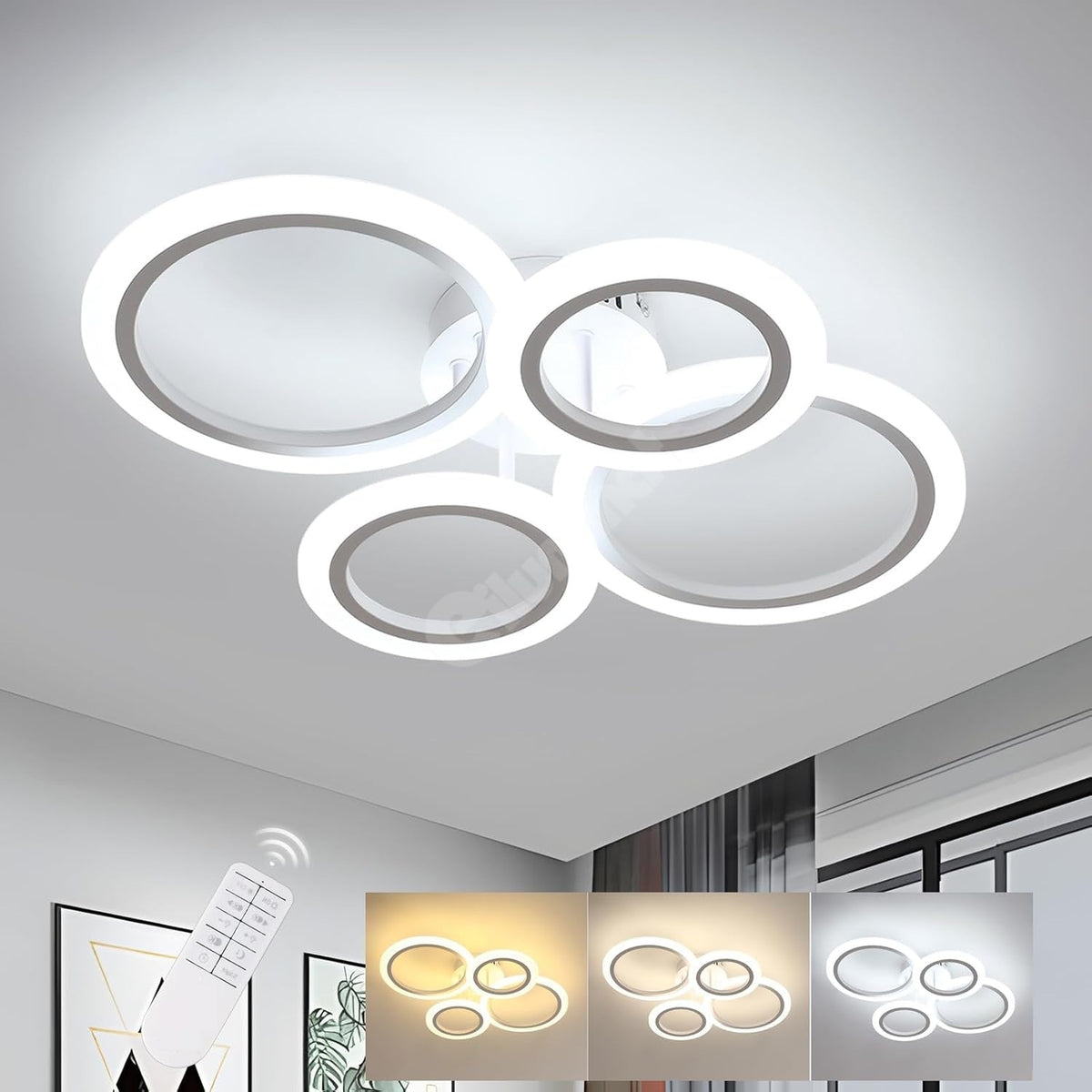 Lustra LED 2+2 CIRCLE Design Alb Echivalent 400W Telecomanda
