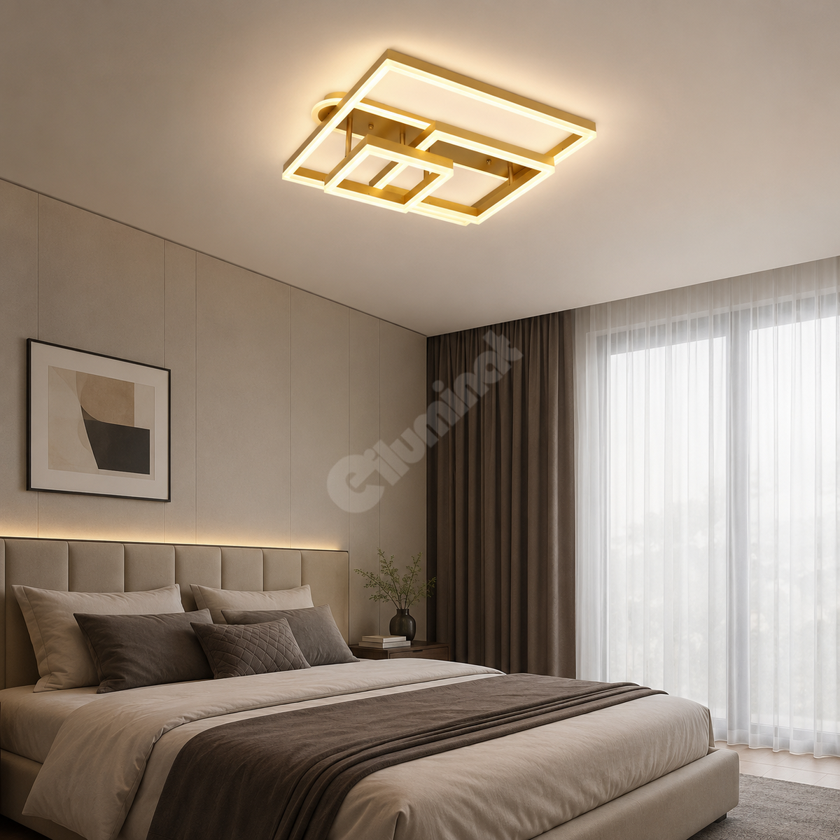 Lustra LED Beauty Square Gold Echivalent 800W Telecomanda