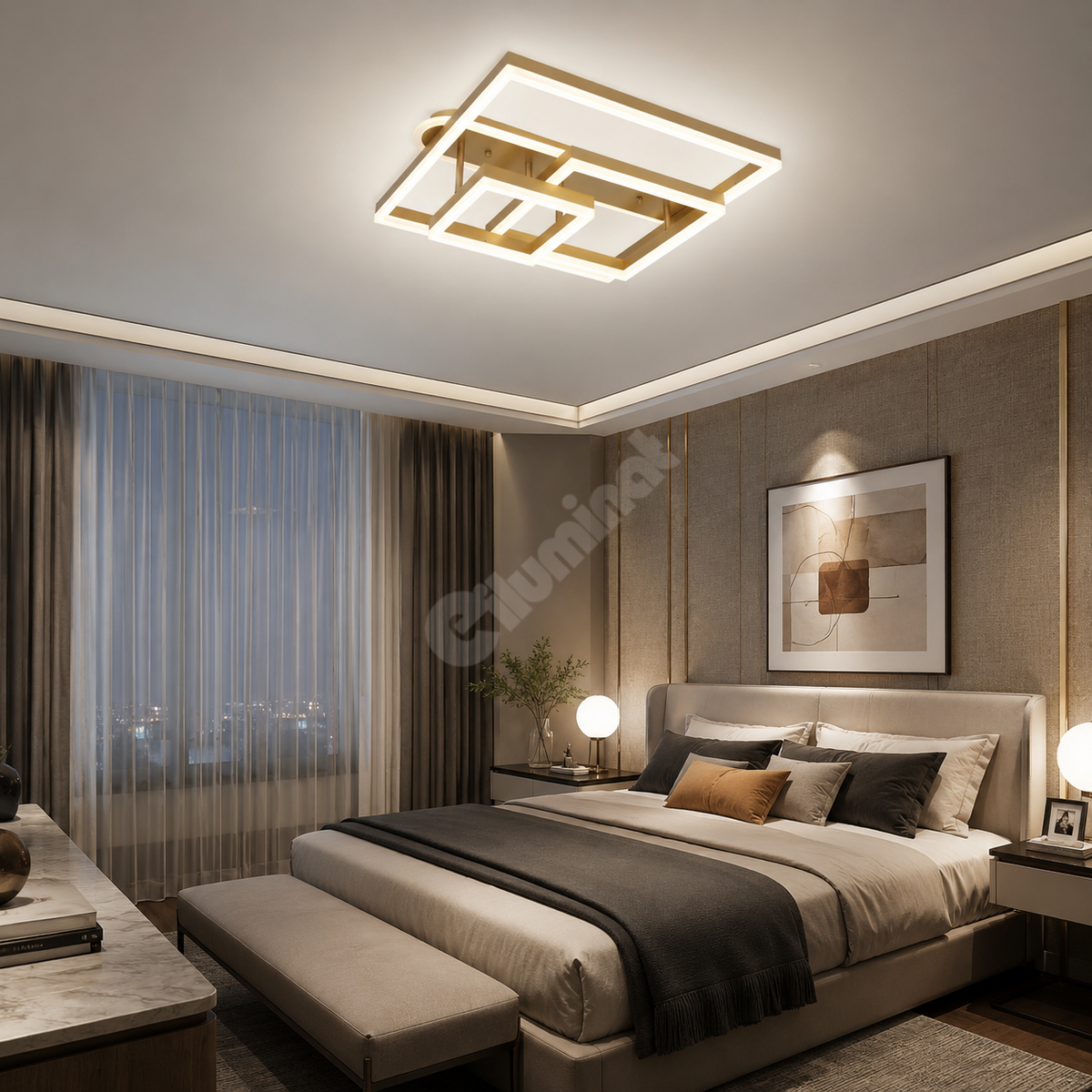 Lustra LED Beauty Square Gold Echivalent 800W Telecomanda