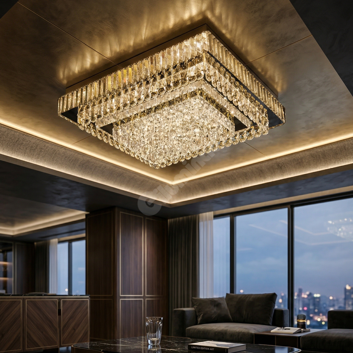 Lustra LED Cristal Aplicata ELYSIUM Square Telecomanda Echivalent 1000W