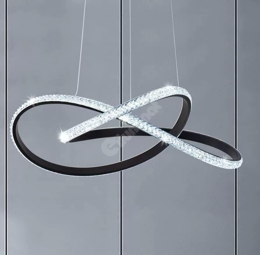 Lustra LED Cristal Infinity Black 2 Segmente Echivalent 400W SUSPENDATE / NEAGRA Chandeliers