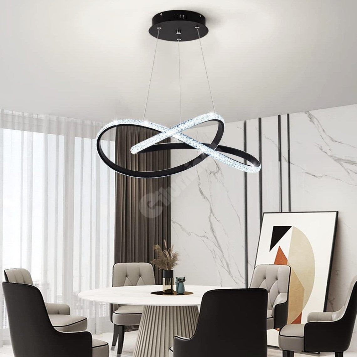 Lustra LED Cristal Infinity Black 2 Segmente Echivalent 400W SUSPENDATE / NEAGRA Chandeliers