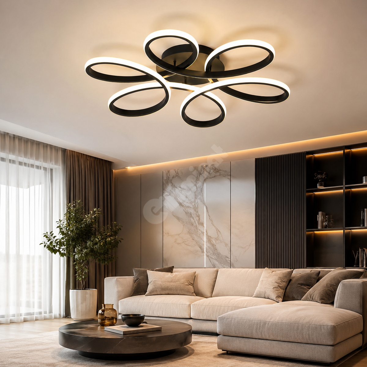 Lustra LED DAISY Black Echivalent 800W Telecomanda