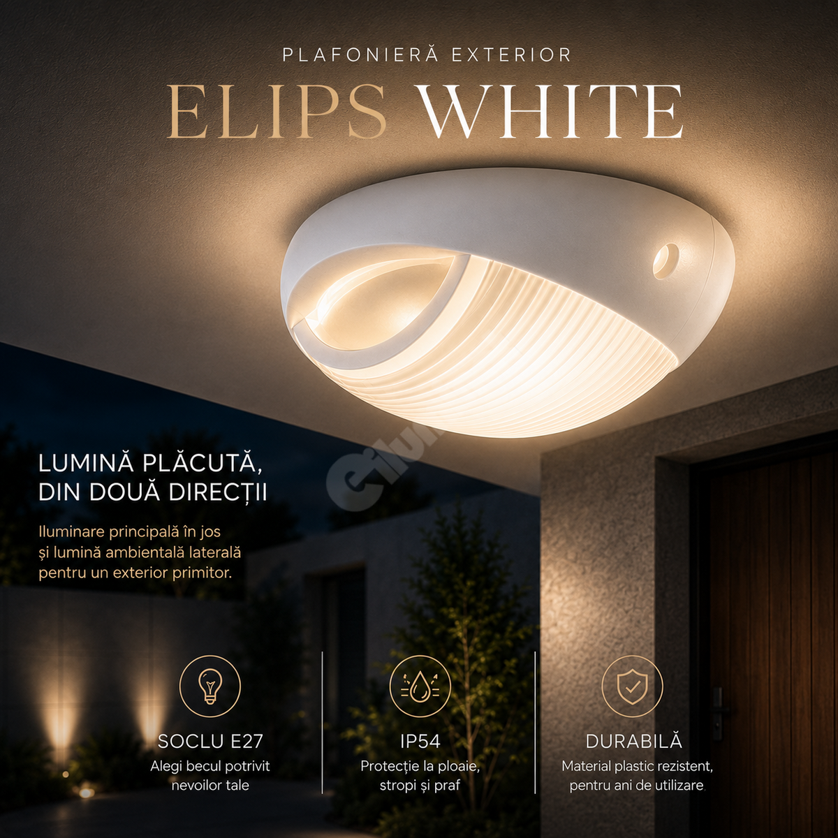 Plafoniera Exterior ELIPS White Transparent 1xE27 IP54 Ovala