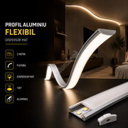 Profil Aluminiu Flexibil Argintiu Dispersor Mat 2 Metri