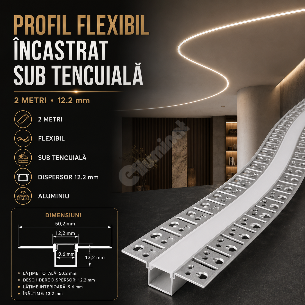 Profil Flexibil Incastrat sub Tencuiala 2 metri 12.2mm