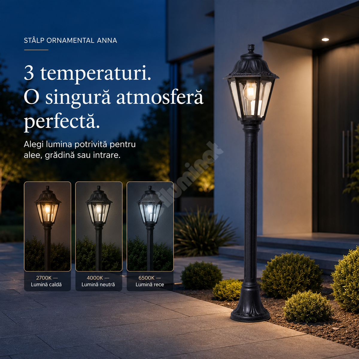 Stalp de Gradina 182CM ANNA Fumagalli Black 8.5W IP55 Echivalent 75W