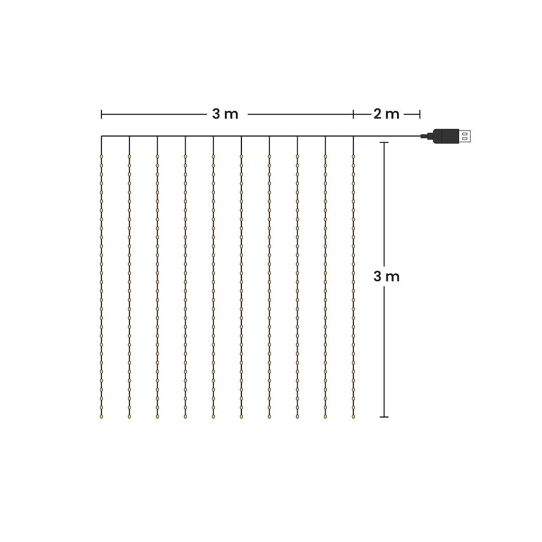 Instalatie LED Perdea Ploaie 300 LED-uri 3M×3M | 8 Moduri | Telecomanda | USB | 3000K