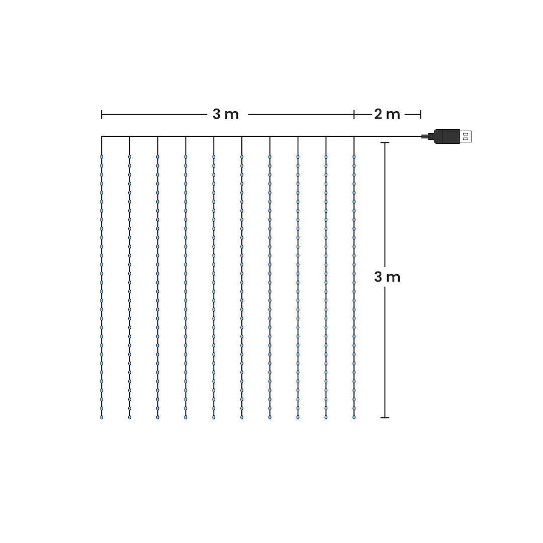 Instalatie LED Perdea Ploaie 300 LED-uri 3M×3M | 8 Moduri | Telecomanda | USB | 9000K
