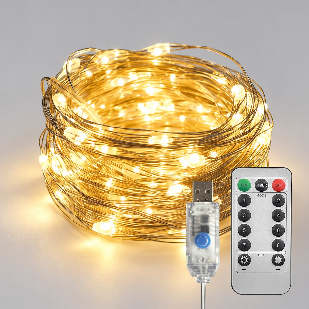 Instalatie LED Liniara 100 LED-uri 10M | 8 Moduri | USB | Telecomanda | 3000K
