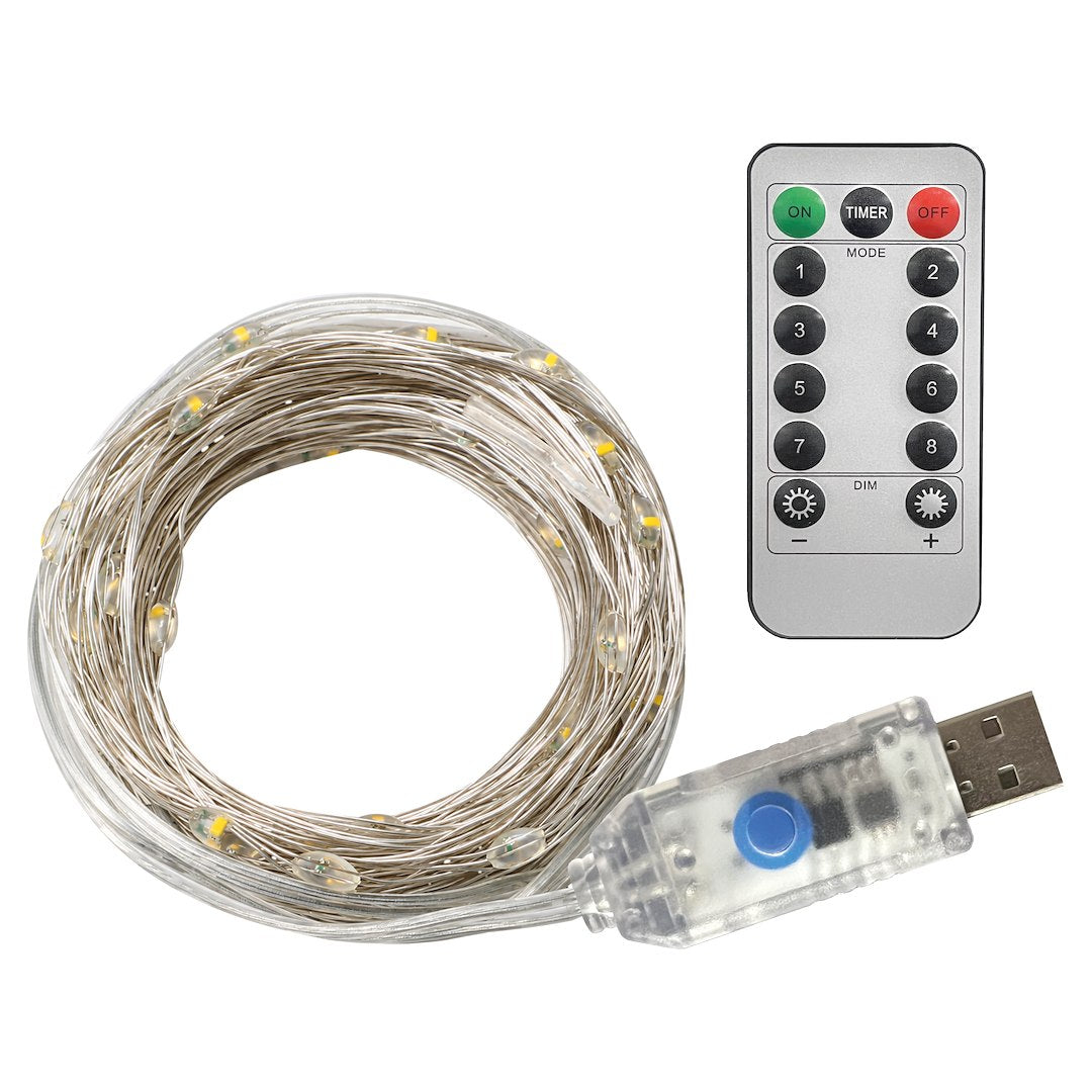 Instalatie LED Liniara 100 LED-uri 10M | 8 Moduri | USB | Telecomanda | 3000K