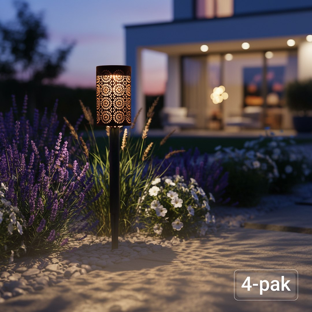 Set 4 x Stalp de Gradina Deco cu Incarcare Solara 39CM Premium